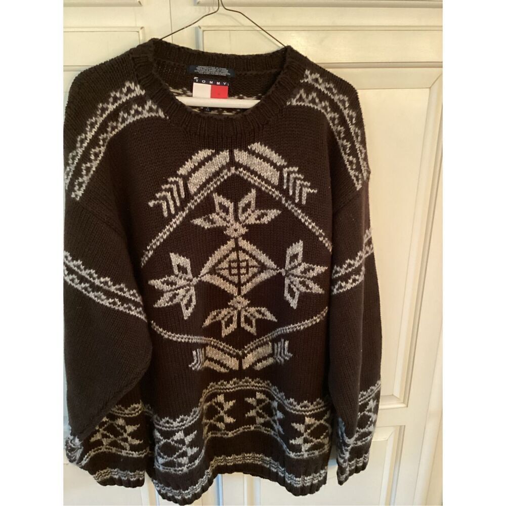 Tommy Hilfiger Mens Hand-knitted Chunky Sweater Sz L Vintage